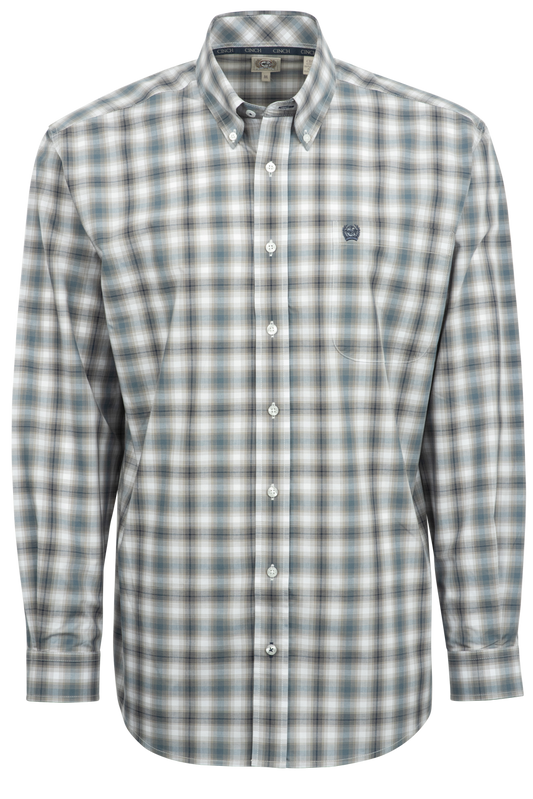 Cinch Plaid Button-Front Shirt - Navy