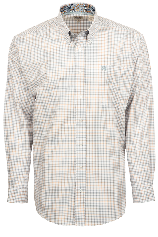 Cinch Woven Check Button-Front Shirt - White