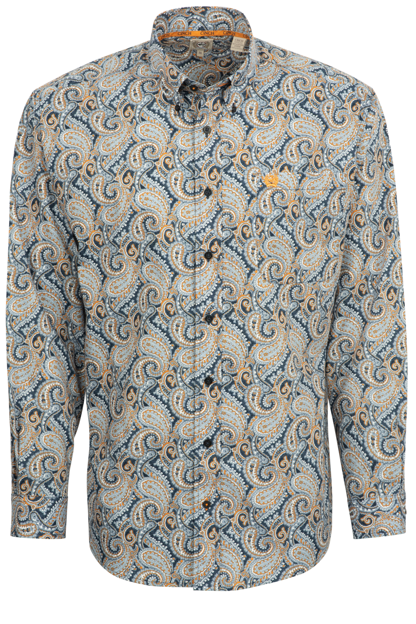 Cinch Button-Front Shirt - Blue Paisley