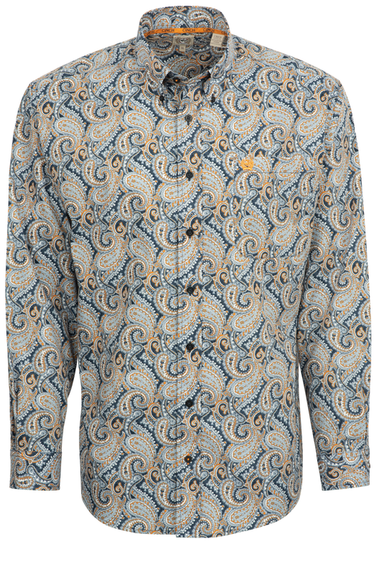 Cinch Button-Front Shirt - Blue Paisley