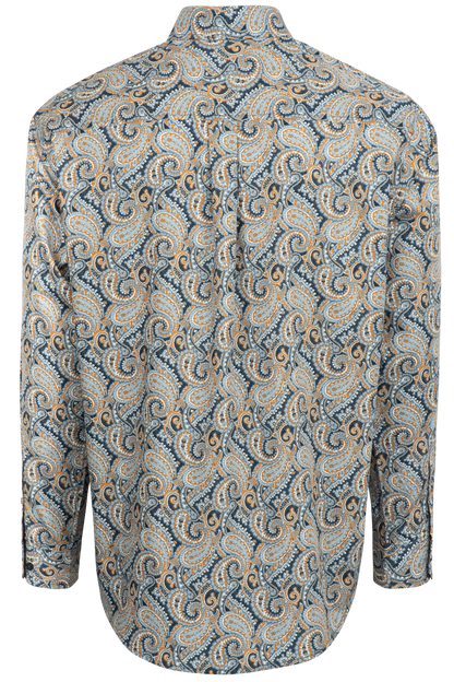 Cinch Button-Front Shirt - Blue Paisley