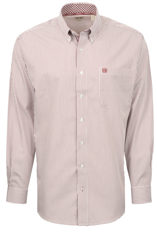 Cinch Striped Button-Front Shirt - Burgundy