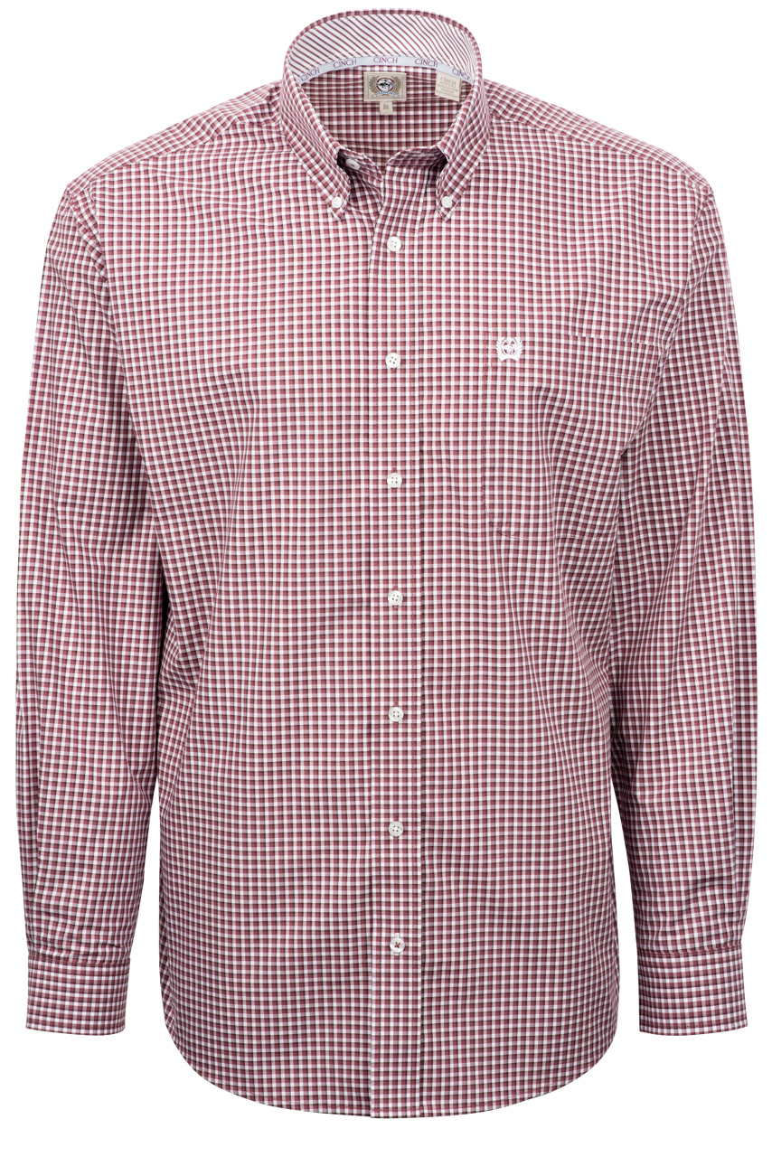 Cinch Checked Button-Front Shirt - Burgundy