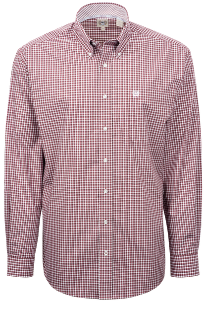 Cinch Checked Button-Front Shirt - Burgundy