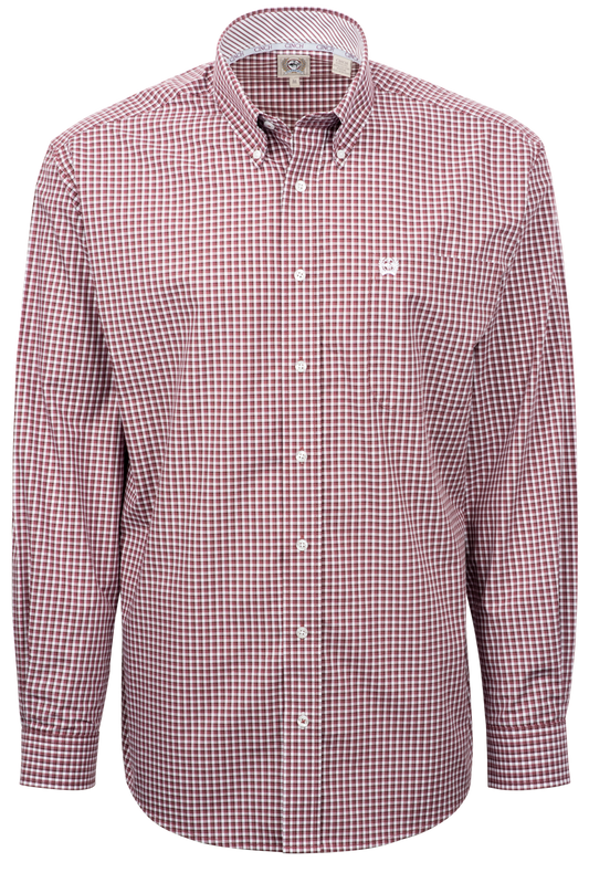 Cinch Checked Button-Front Shirt - Burgundy