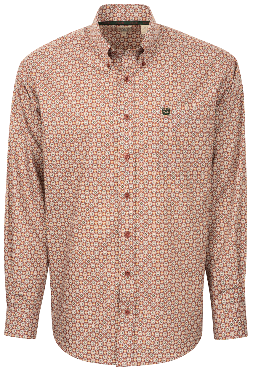 Cinch Linear Print Button-Front Shirt - Red