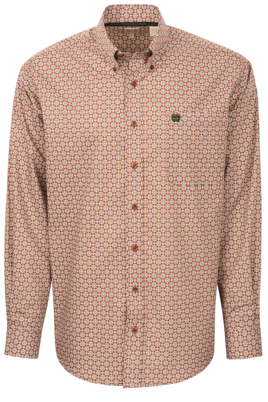 Cinch Linear Print Button-Front Shirt - Red