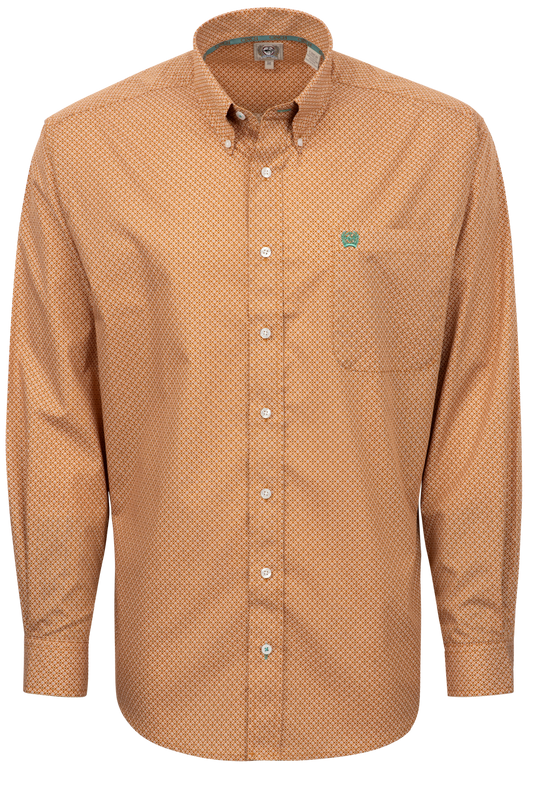 Cinch Foulard Print Button-Front Shirt - Brown Diamond