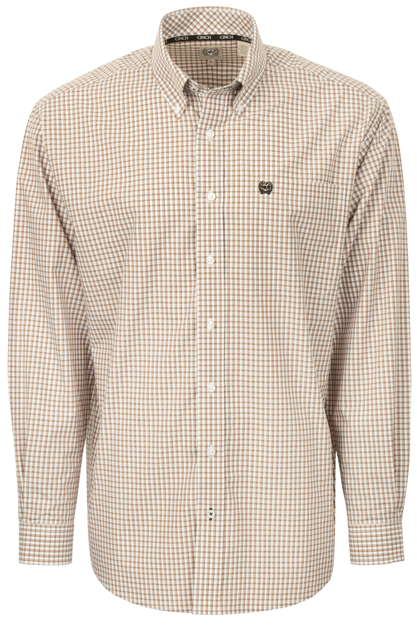 Cinch Woven Check Button-Front Shirt - Khaki