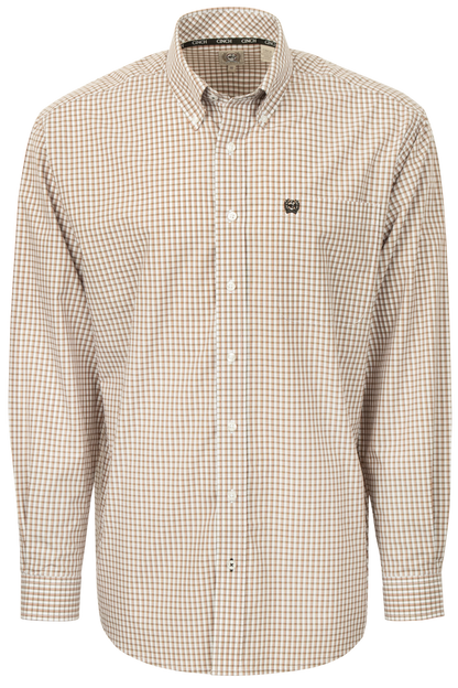 Cinch Woven Check Button-Front Shirt - Khaki