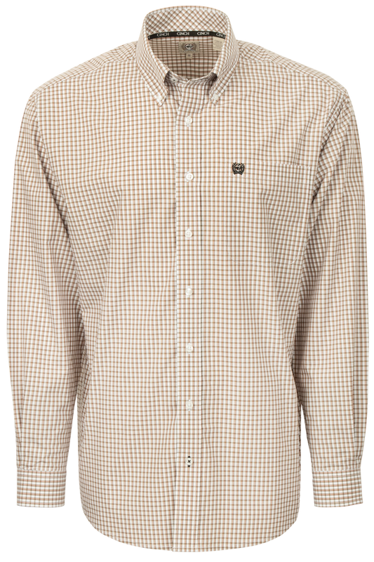 Cinch Woven Check Button-Front Shirt - Khaki