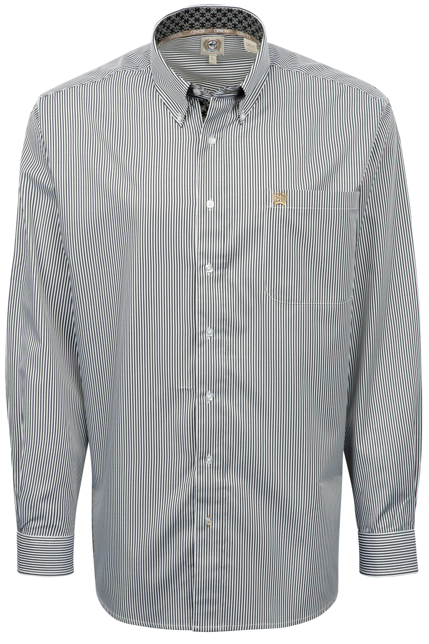 Cinch Tencel Stripe Button-Front Shirt - Black