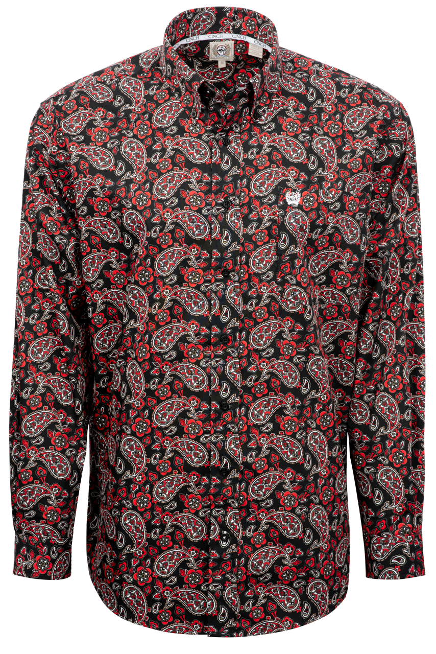 Cinch Paisley Button-Front Shirt - Black