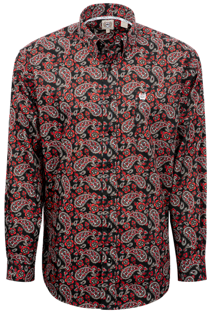 Cinch Paisley Button-Front Shirt - Black