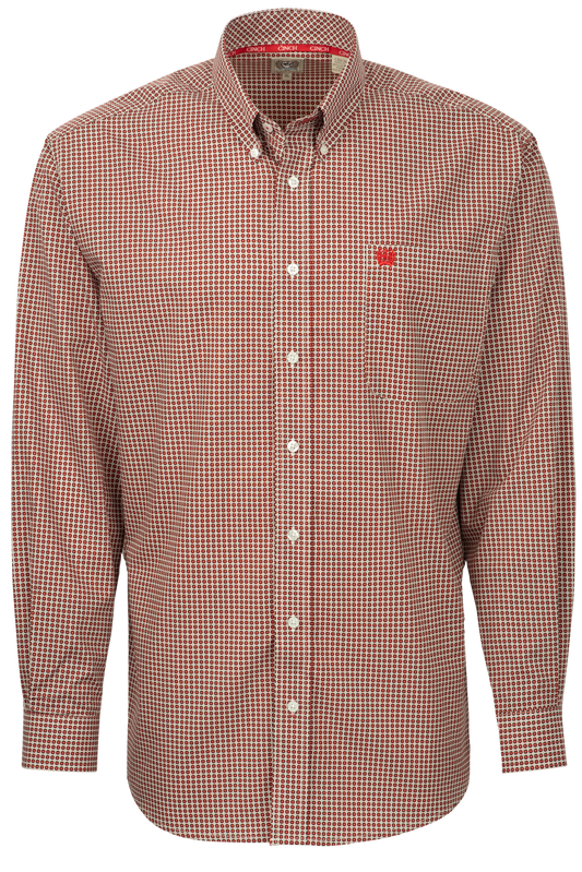 Cinch Cubic Print Button-Front Shirt - Red