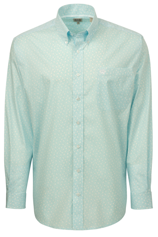 Cinch Floral Button-Front Shirt - Light Blue