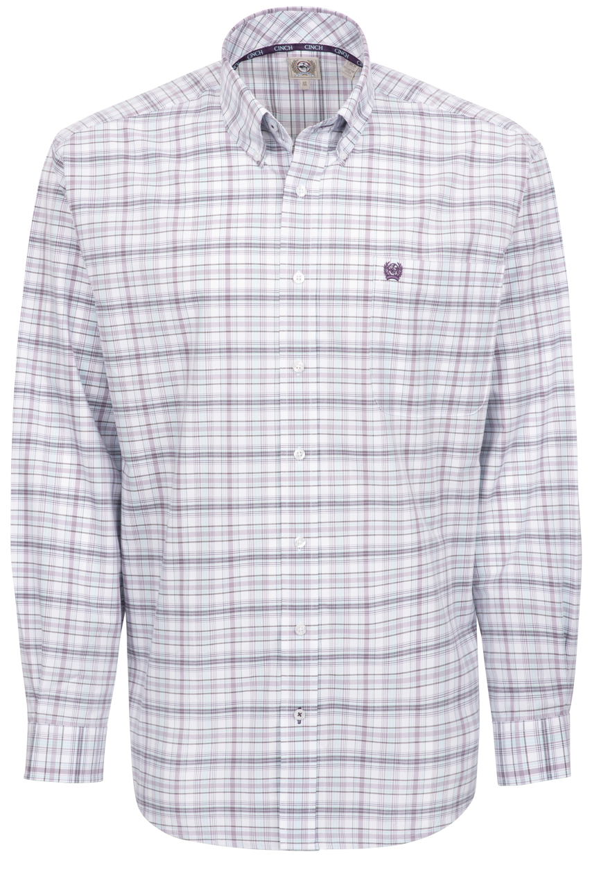 Cinch Button-Front Shirt - Purple Plaid