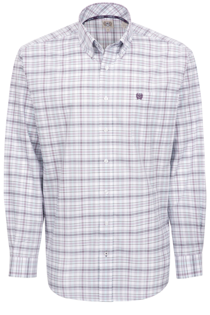 Cinch Button-Front Shirt - Purple Plaid