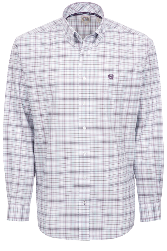 Cinch Button-Front Shirt - Purple Plaid