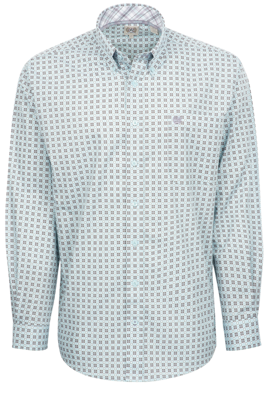 Cinch Button-Front Shirt - Light Blue Foulard