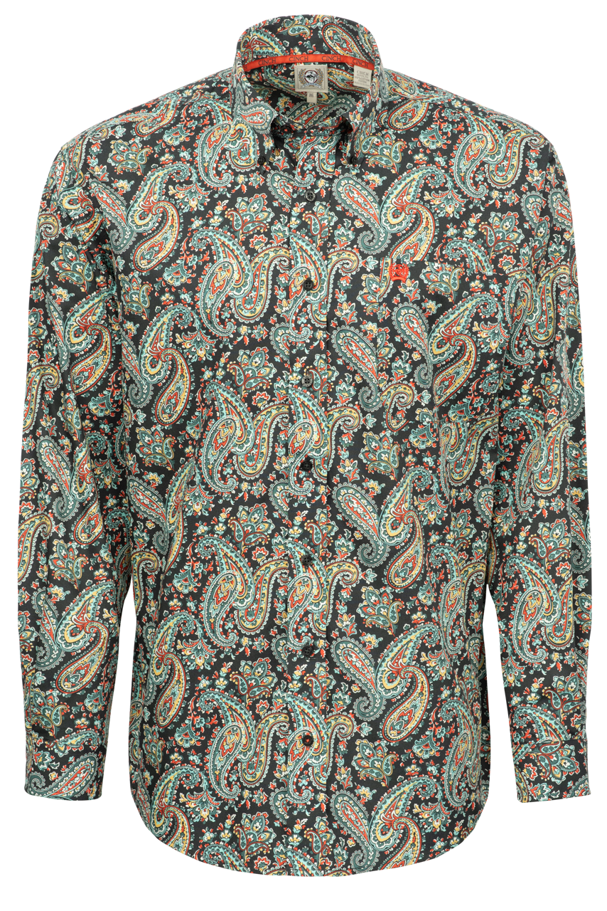 Cinch Paisley Button-Front Shirt - Charcoal