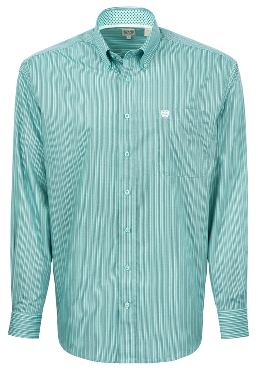 Cinch Striped Button-Front Shirt - Mint