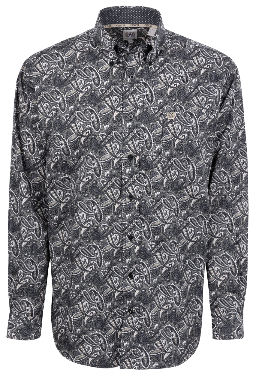 Cinch Button-Front Shirt - Black Paisley