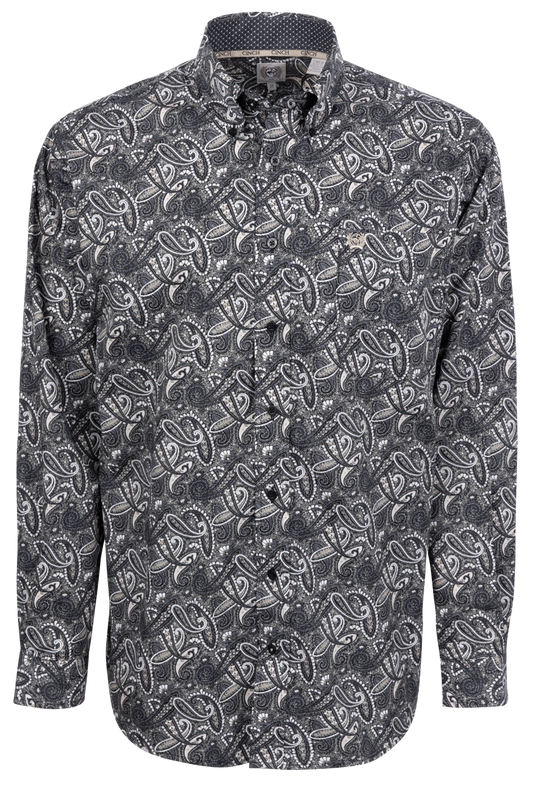 Cinch Button-Front Shirt - Black Paisley