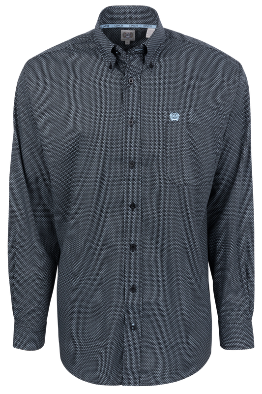 Cinch Button-Front Shirt - Printed Black