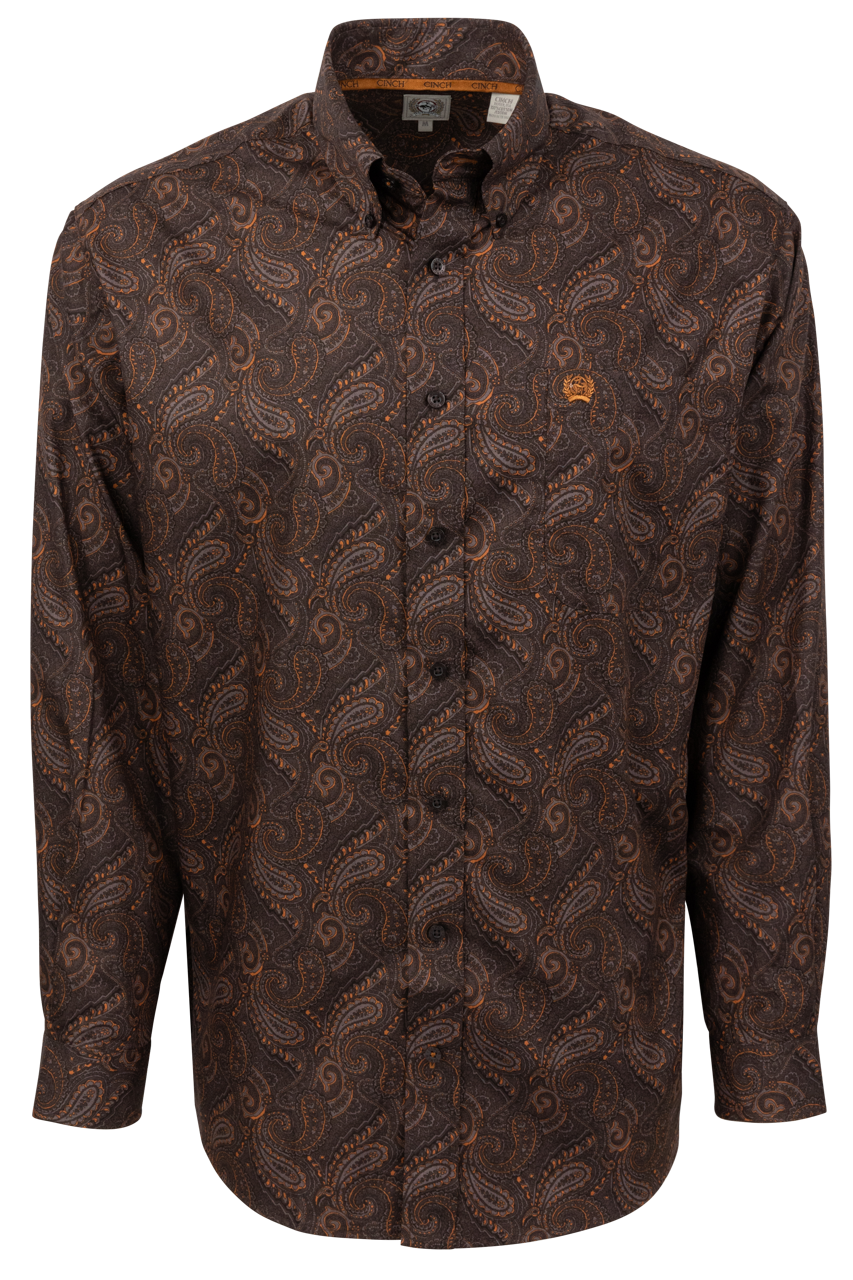 Cinch Button-Front Shirt - Brown Paisley