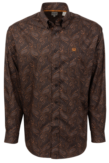 Cinch Button-Front Shirt - Brown Paisley