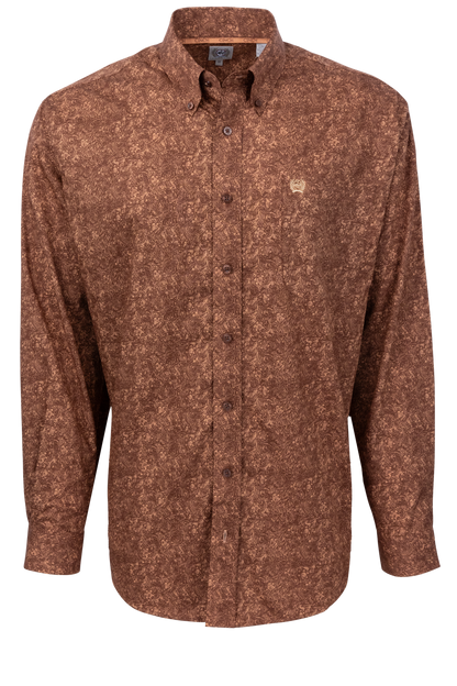 Cinch Button-Front Shirt - Light Brown Paisley