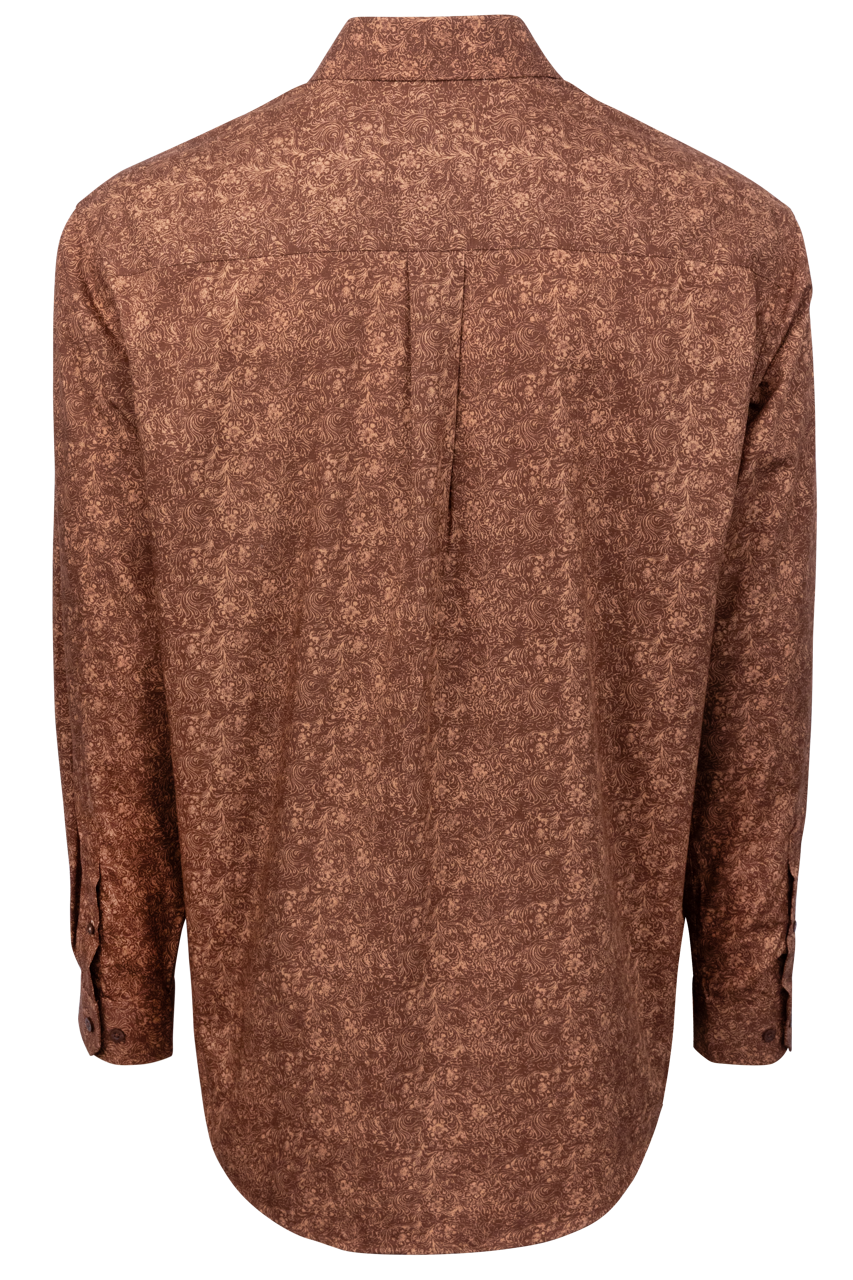 Cinch Button-Front Shirt - Light Brown Paisley