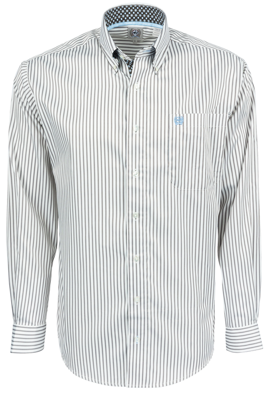 Cinch Tencel Stripe Button-Front Shirt - Cream