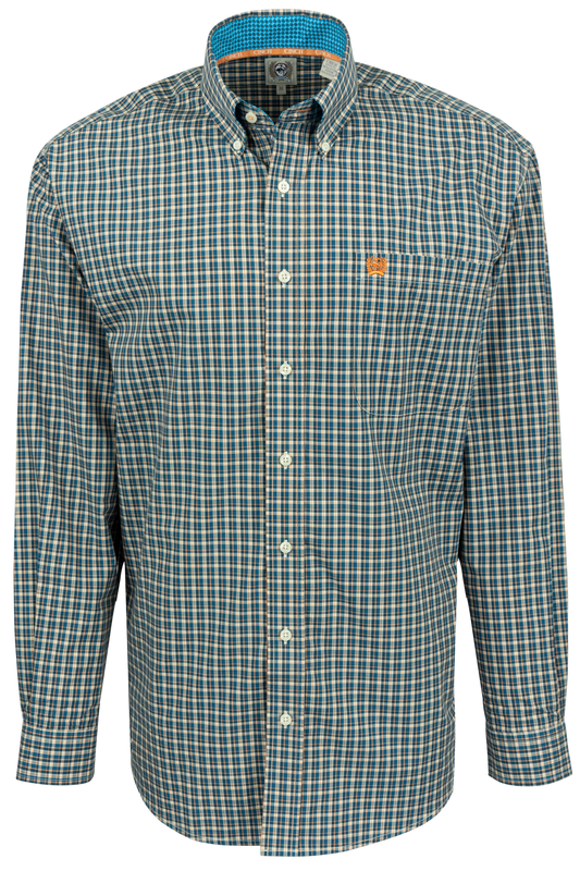 Cinch Mini Check Button-Front Shirt - Blue & Orange