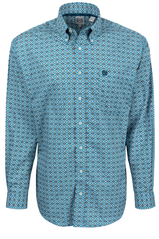 Cinch Foulard Button-Front Shirt - Blue Aztec