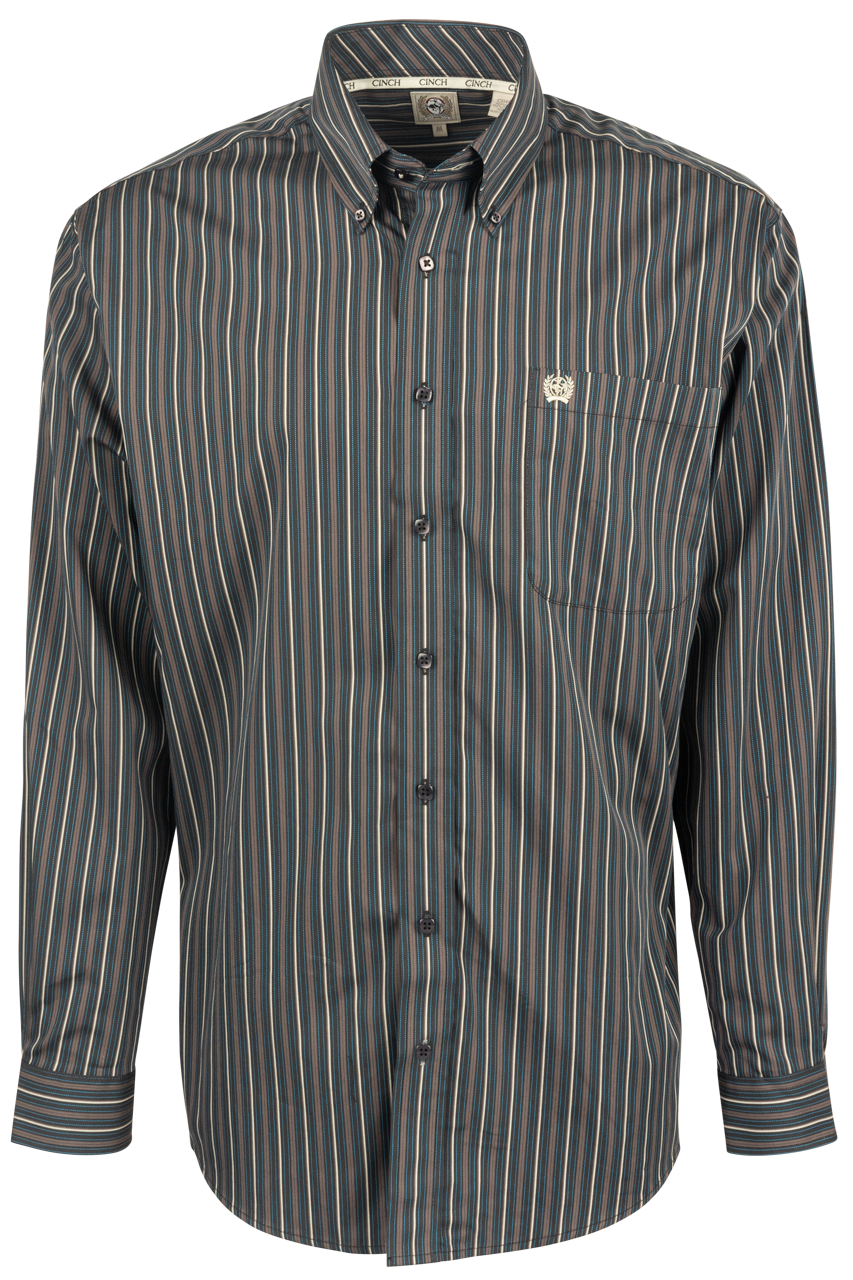 Cinch Striped Button-Front Western Shirt - Charcoal