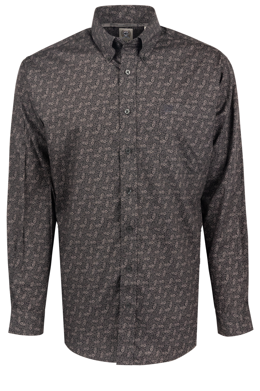 Cinch Floral Paisley Button-Front Shirt - Charcoal