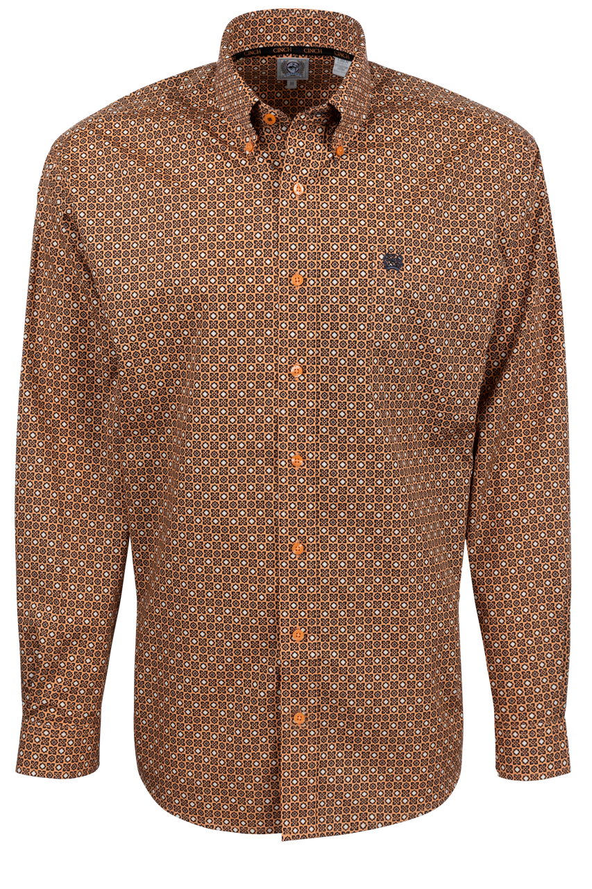 Cinch Aztec Foulard Button-Front Shirt - Copper