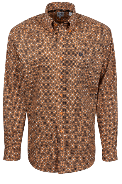 Cinch Aztec Foulard Button-Front Shirt - Copper
