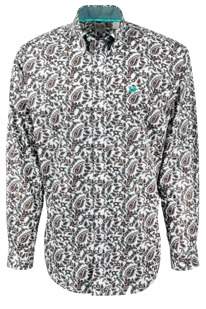 Cinch Paisley Button-Front Shirt - White and Green