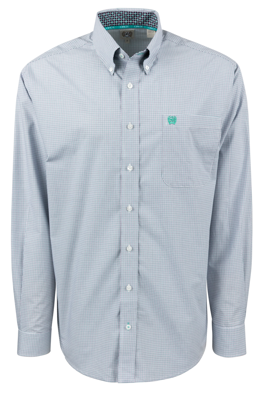 Cinch Mini Check Button-Front Shirt - Blue