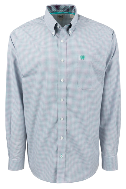 Cinch Mini Check Button-Front Shirt - Blue