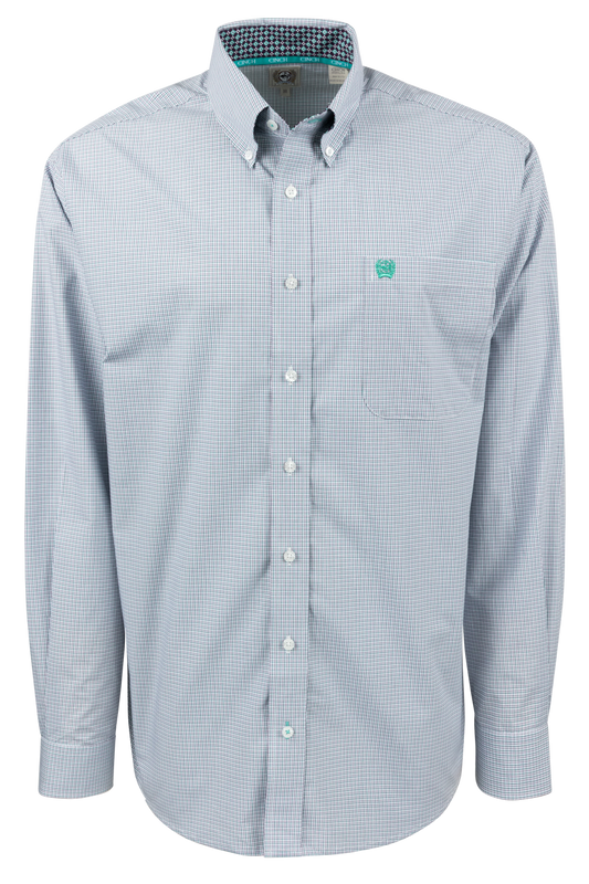 Cinch Mini Check Button-Front Shirt - Blue
