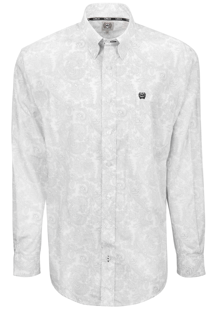 Cinch Paisley Button-Front Shirt - White