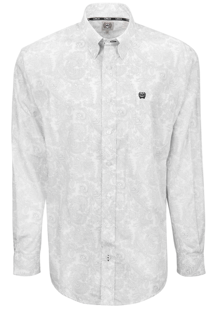 Cinch Paisley Button-Front Shirt - White