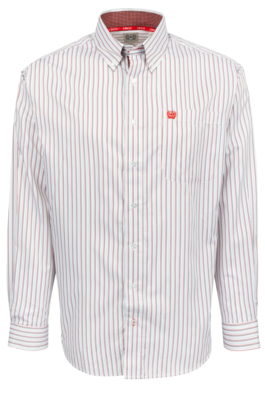 Cinch Striped Button-Front Shirt - Red/White