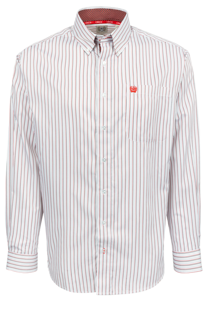 Cinch Striped Button-Front Shirt - Red/White