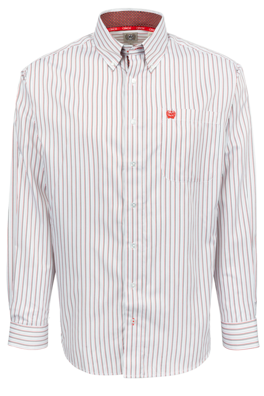 Cinch Striped Button-Front Shirt - Red/White