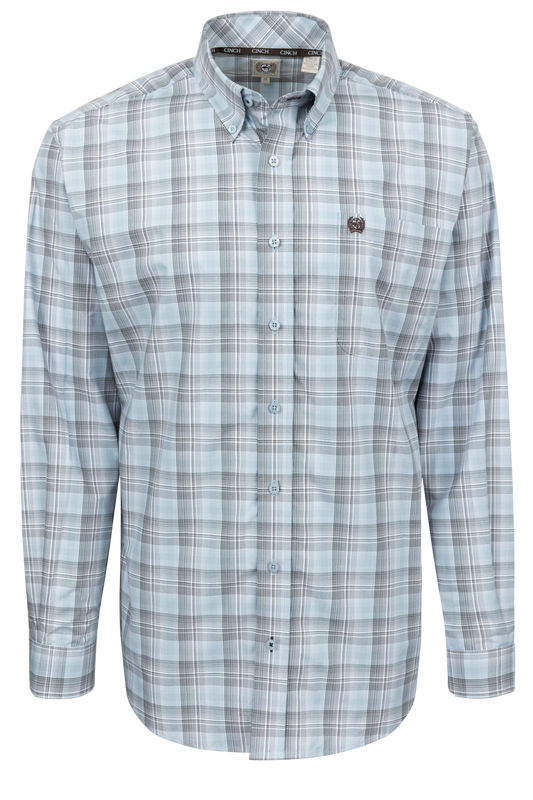 Cinch Plaid Button-Front Shirt - Light Blue